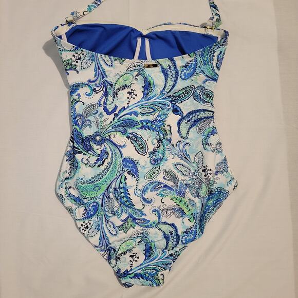 Lauren Ralph Lauren Fiesta Paisley Twist Underwire One Piece Swimsuit sz 10 blue - Picture 3 of 11